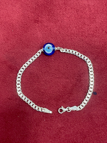 925 Silver Evil Eye curb bracelet- 7 inch