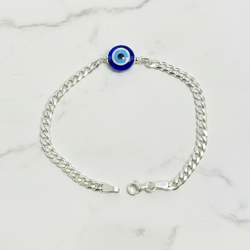 925 Silver Evil Eye curb bracelet- 7 inch