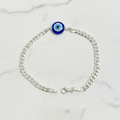 925 Silver Evil Eye curb bracelet- 7 inch
