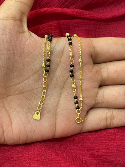 92.5 Silver Gold Plated Classy Black Bead Bracelet for Women 7.5 Inches | Stylish Elegant Design | Traditional Jewellery