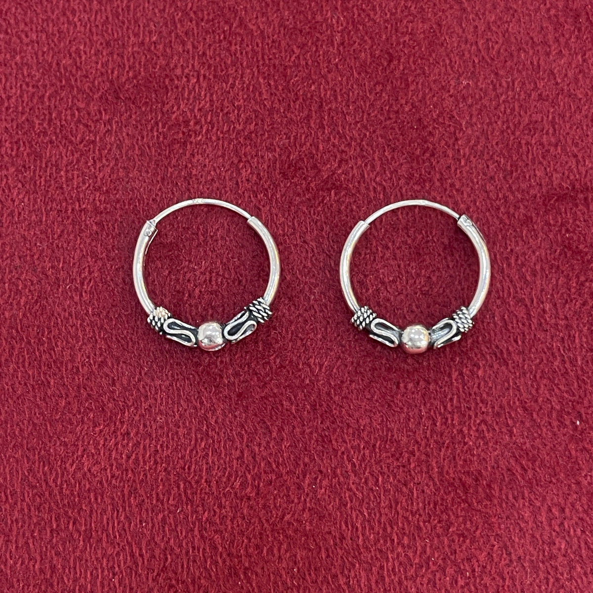 92.5 Silver Oxidised Bead Detail Hoop Earrings Pair