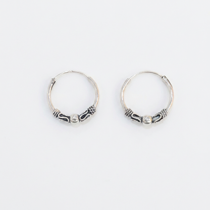 92.5 Silver Oxidised Bead Detail Hoop Earrings Pair