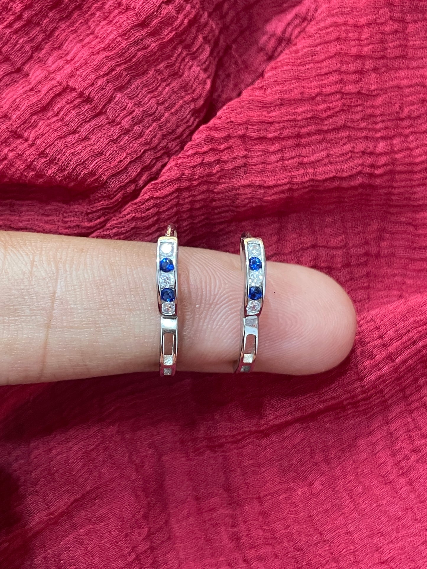 Silver Kids Blue & White Stone Bali Earrings
