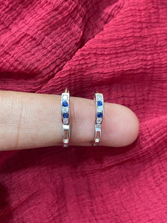 Silver Kids Blue & White Stone Bali Earrings