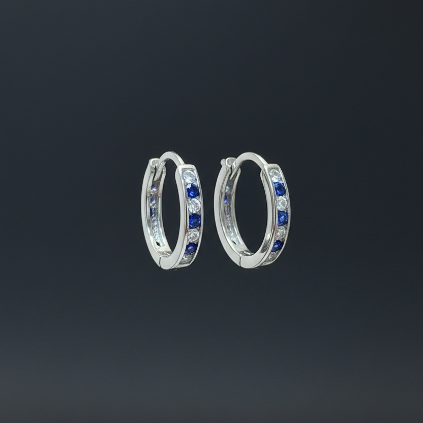Silver Kids Blue & White Stone Bali Earrings