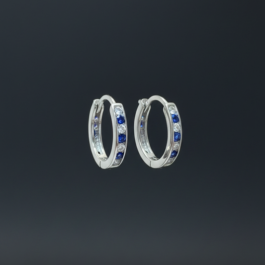 Silver Kids Blue & White Stone Bali Earrings