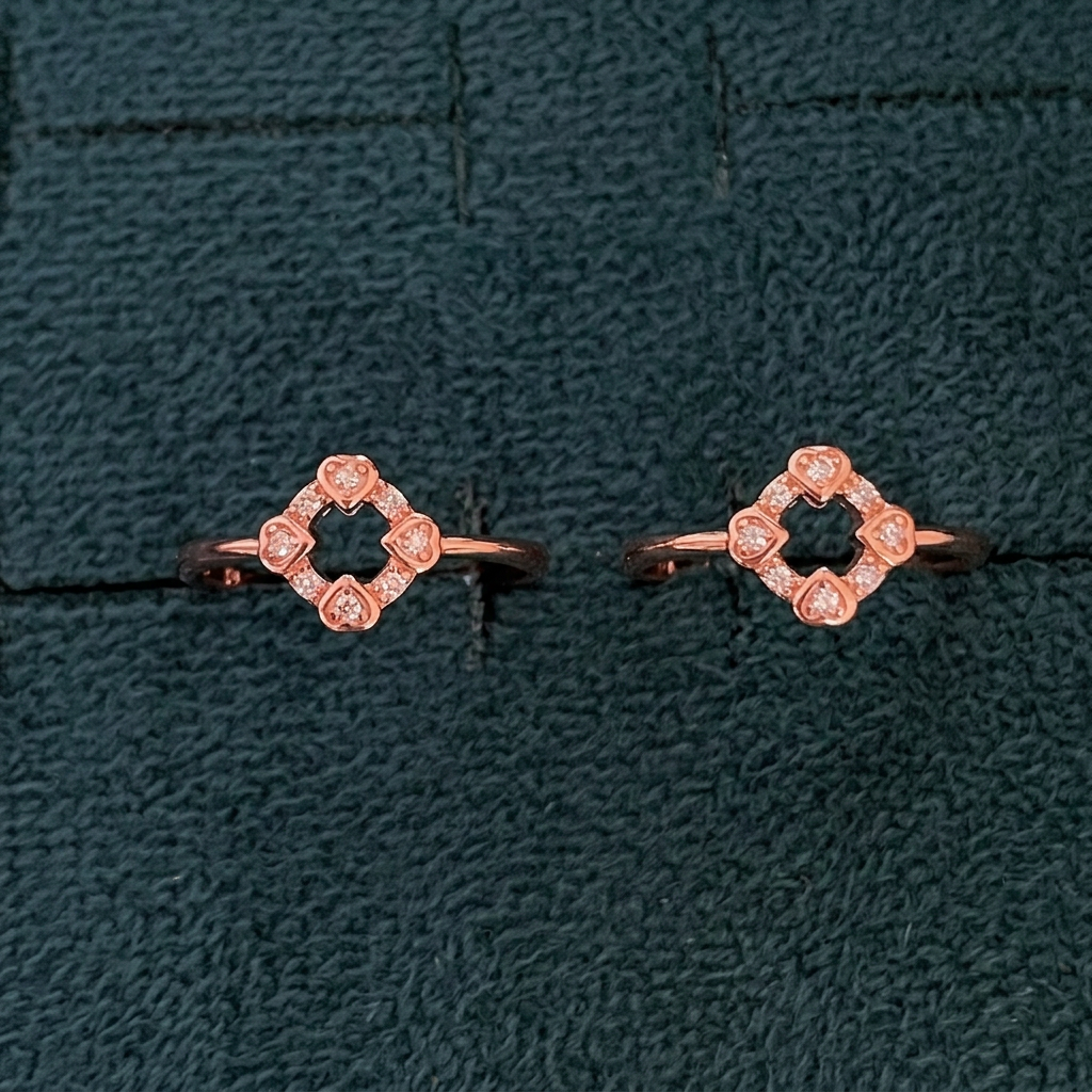 92.5 Silver Rose Gold Plated White CZ Heart Frame Toe Rings