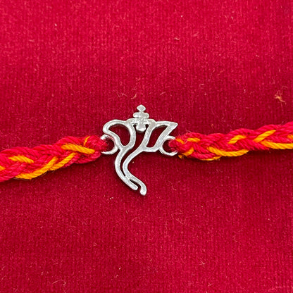 925 Sterling Silver Ganesha Face Rakhi | Red & Yellow Thread Rakhi for Raksha Bandhan