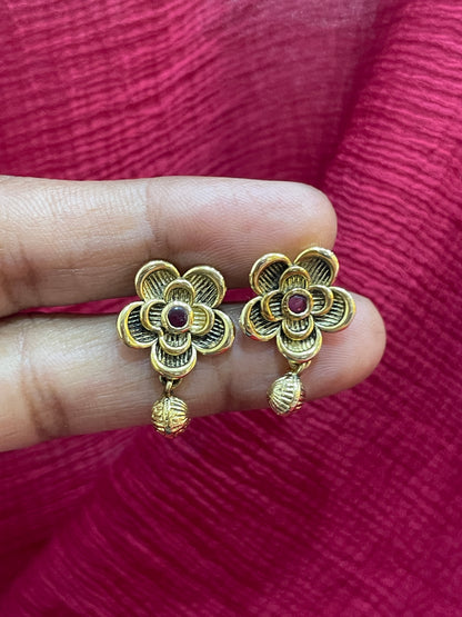 92.5 Silver Gold Plated Rose Earrings