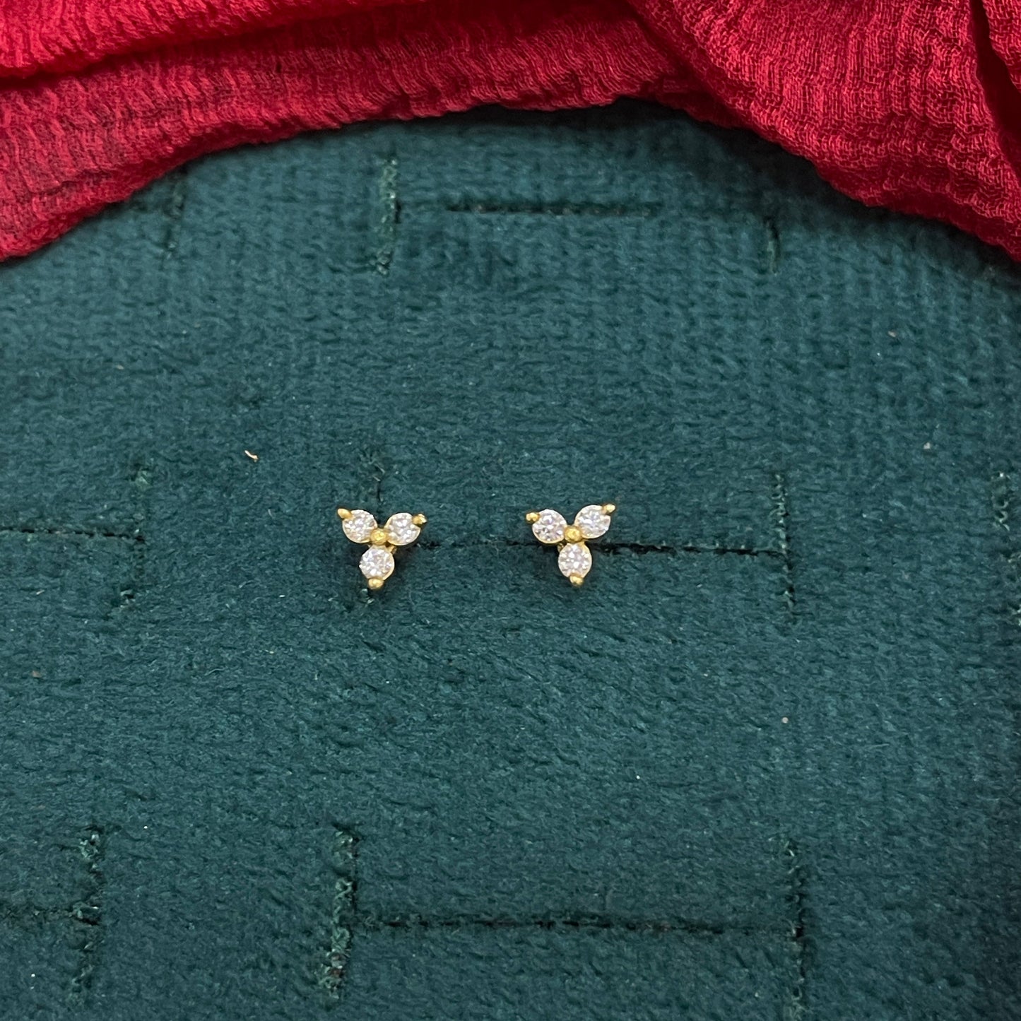 925 Silver Gold Plated Classic 3 Stone Studs for Women | Timeless Design