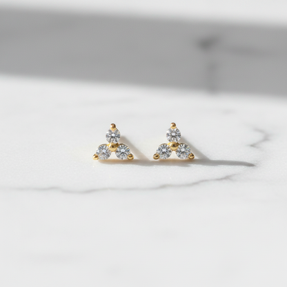 925 Silver Gold Plated Classic 3 Stone Studs for Women | Timeless Design pair