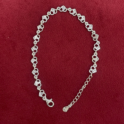 92.5 Silver Heart Link Bracelet for Women