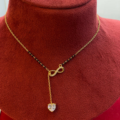 92.5 Sterling Silver Gold Plated CZ Infinity Heart Black Bead Chain