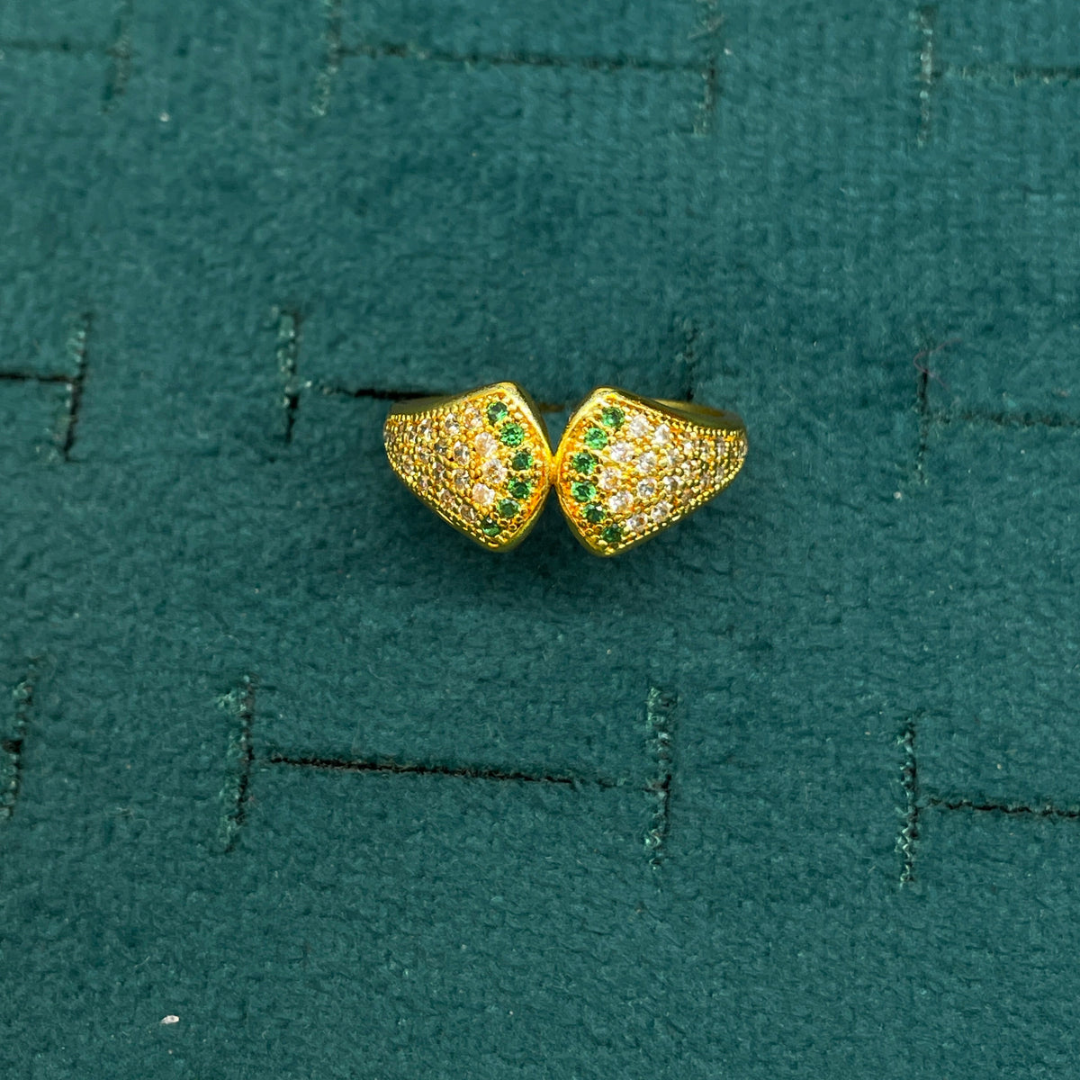 92.5 Silver Gold Plated Green & White CZ Pave Shield Ring for Women