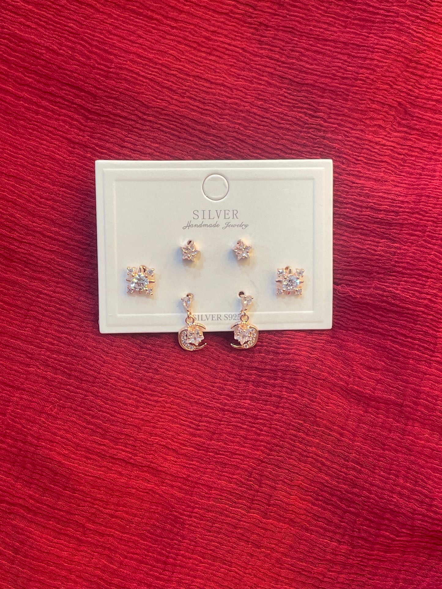 92.5 Silver Rose Gold Plated Moon Earrings Stack for Women | Celestial Stud Set | Elegant Layered Jewellery