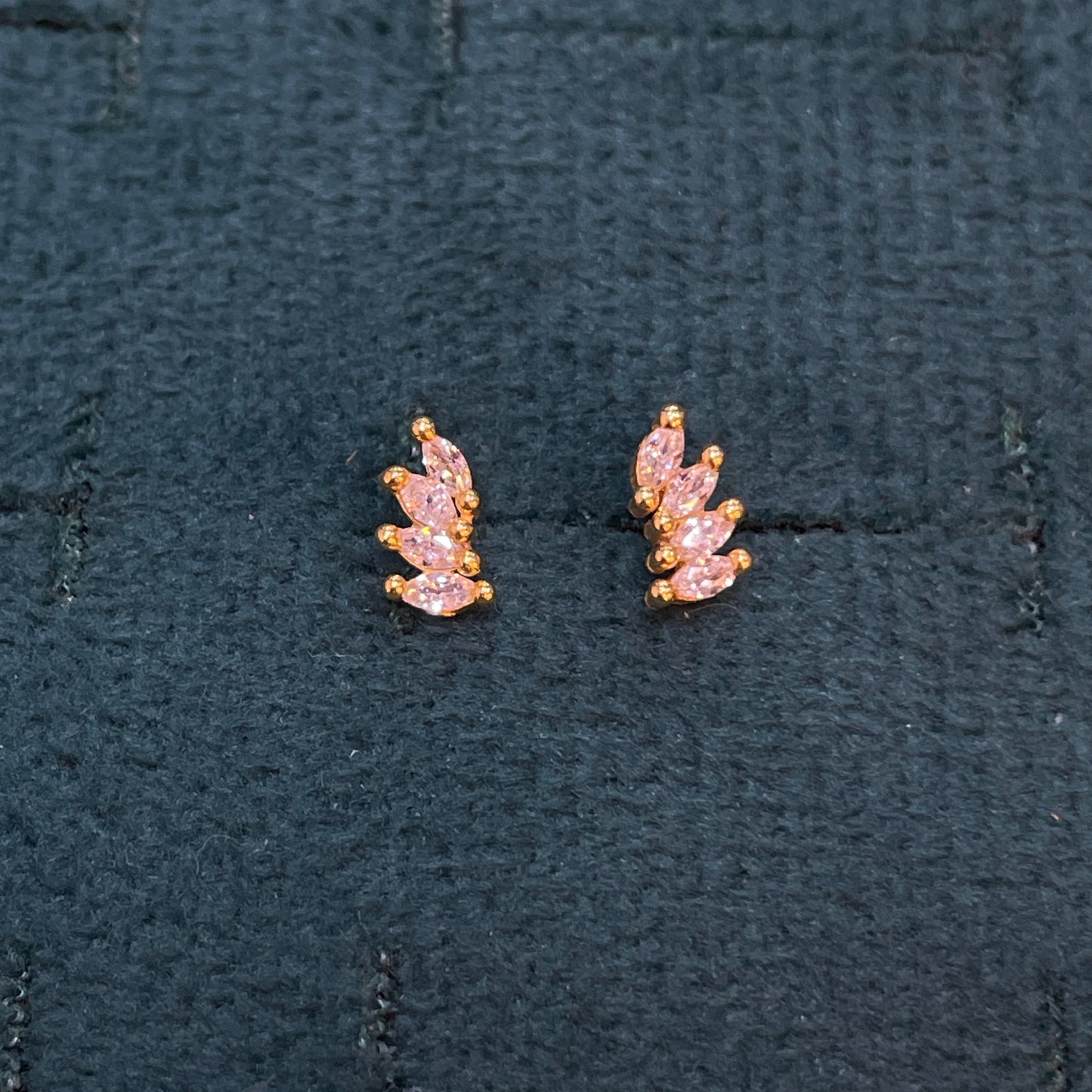 Gold Plated 92.5 Sterling Silver Three-Marquise CZ Leaf Climber Stud Earrings for Women | CZ Fan Wing Screw-Back Second Studs