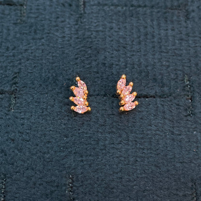 Gold Plated 92.5 Sterling Silver Three-Marquise CZ Leaf Climber Stud Earrings for Women | CZ Fan Wing Screw-Back Second Studs