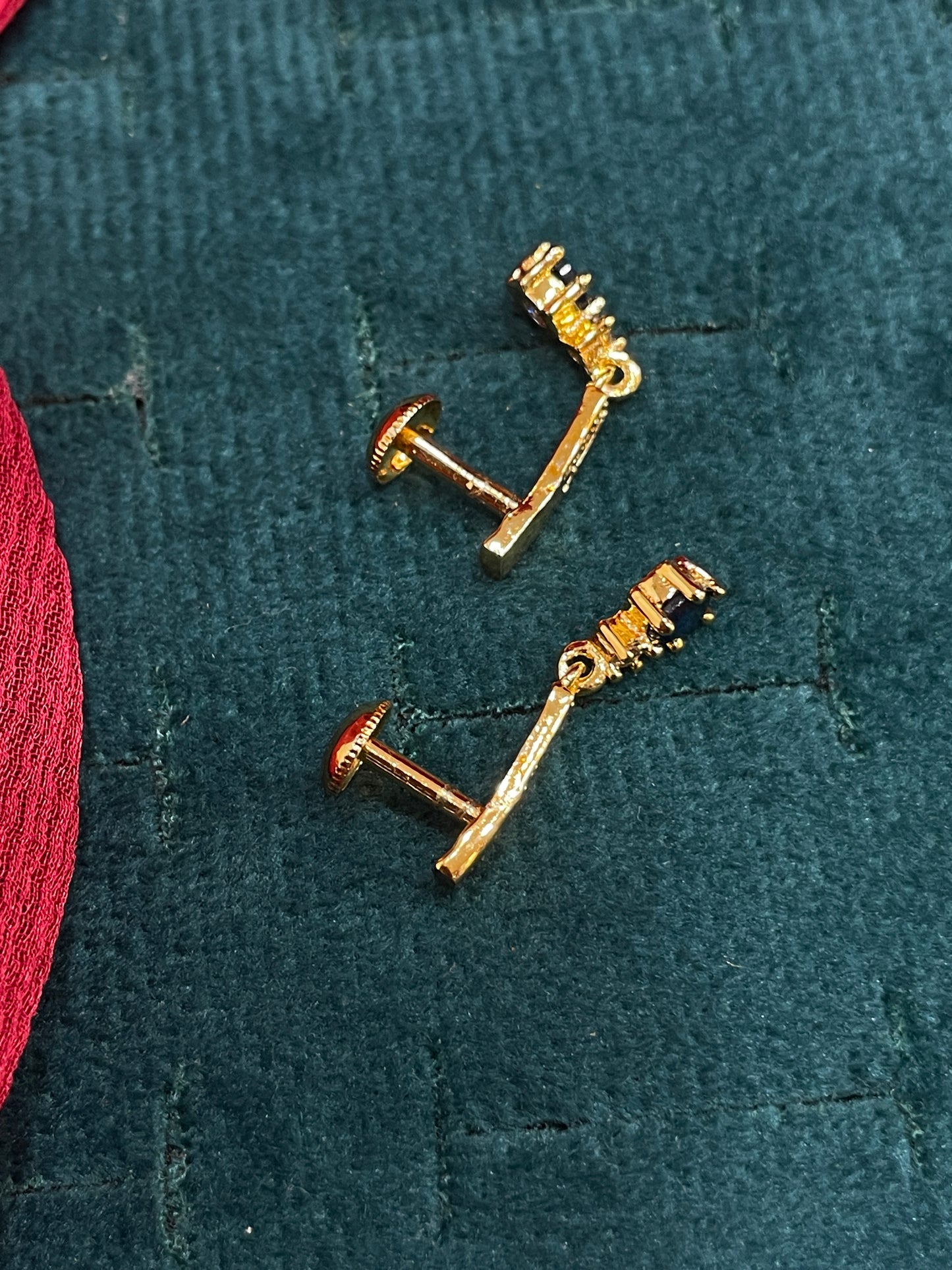 925 Silver Gold Plated Blue Drop Earrings