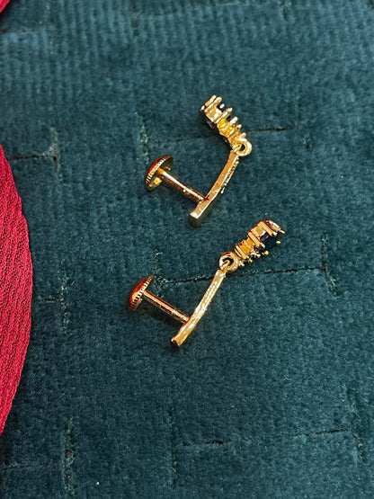 925 Silver Gold Plated Blue Drop Earrings