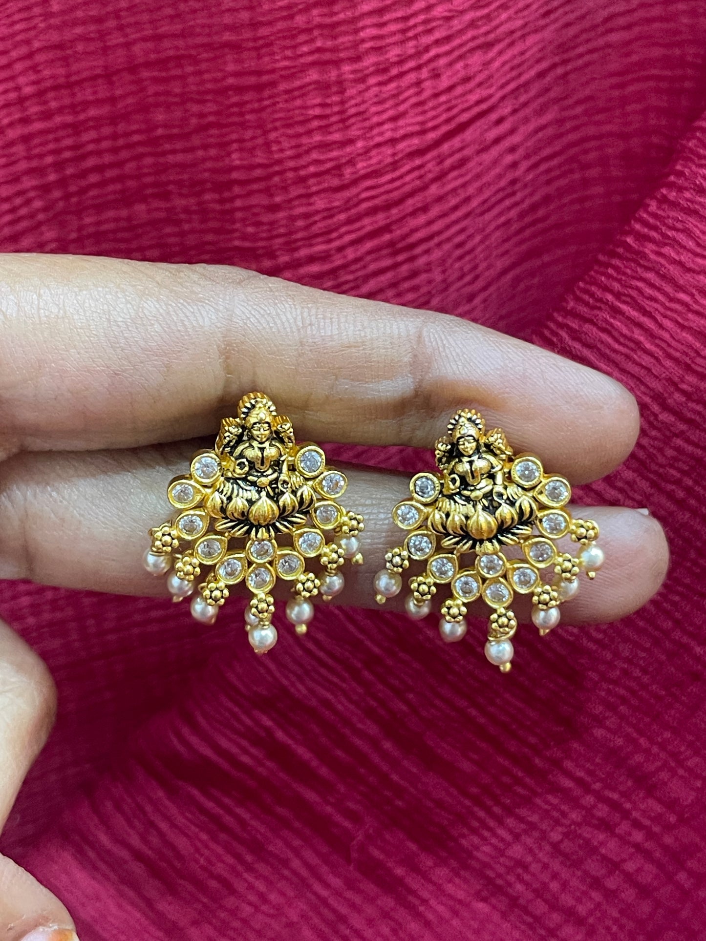 925 Silver Gold Plated Lakshmi Pearl Studs