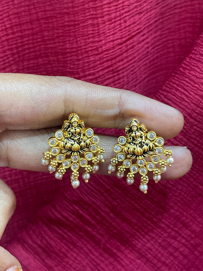 925 Silver Gold Plated Lakshmi Pearl Studs