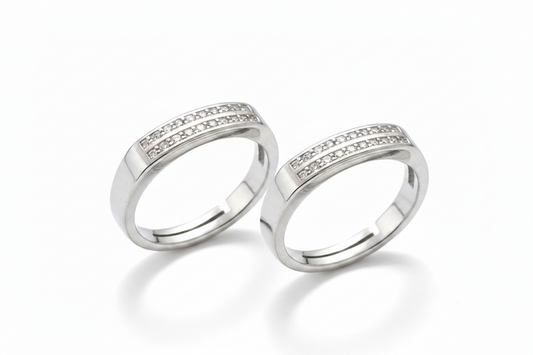 92.5 Silver Double Row Stone Band Couple Rings for Women | Matching Him & Her Design