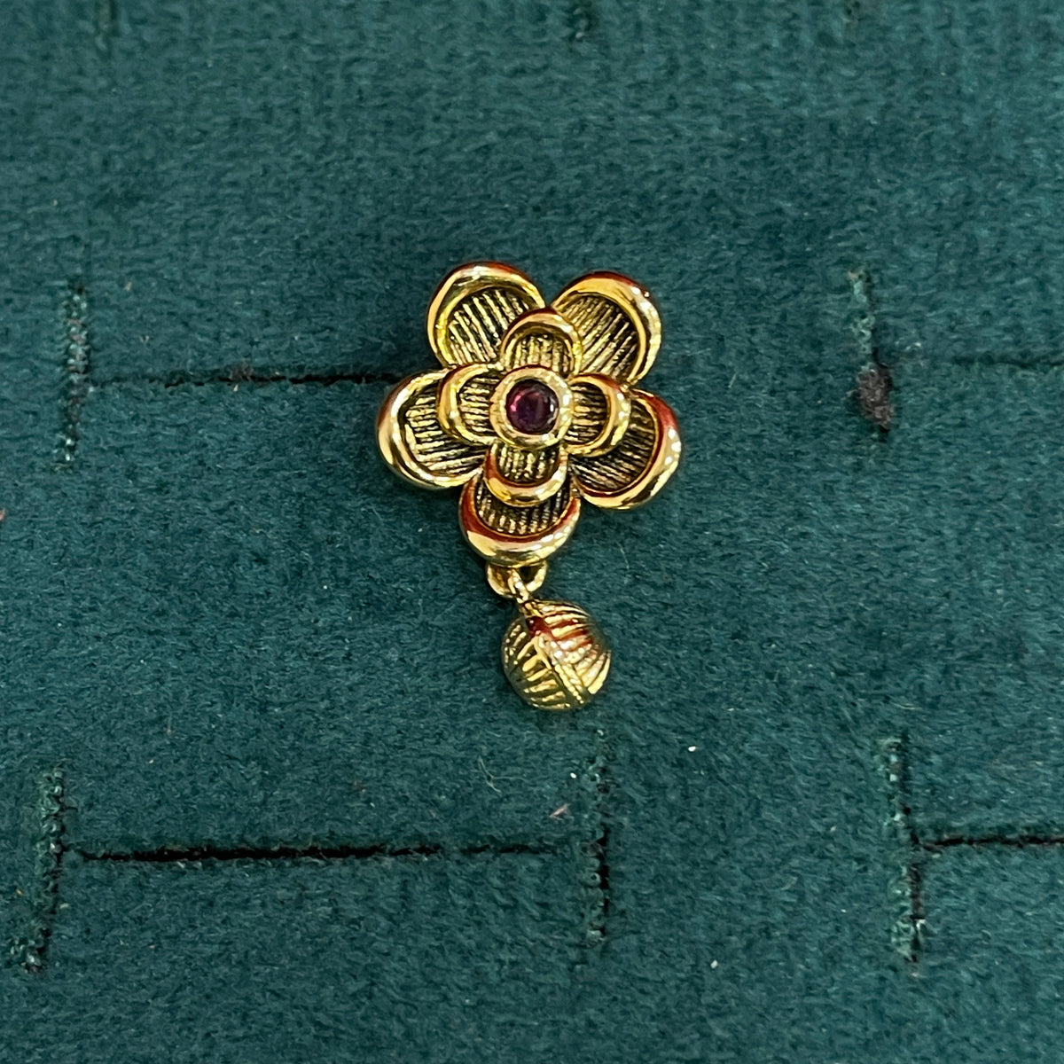 92.5 Sterling Silver Gold Plated Antique Rose Flower & Ruby CZ Centre Stud Earrings for Women