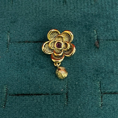 92.5 Sterling Silver Gold Plated Antique Rose Flower & Ruby CZ Centre Stud Earrings for Women