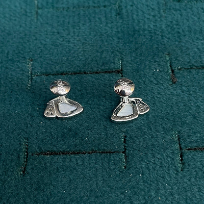 92.5 Silver White Mother-of-Pearl Butterfly Stud Earrings Pair