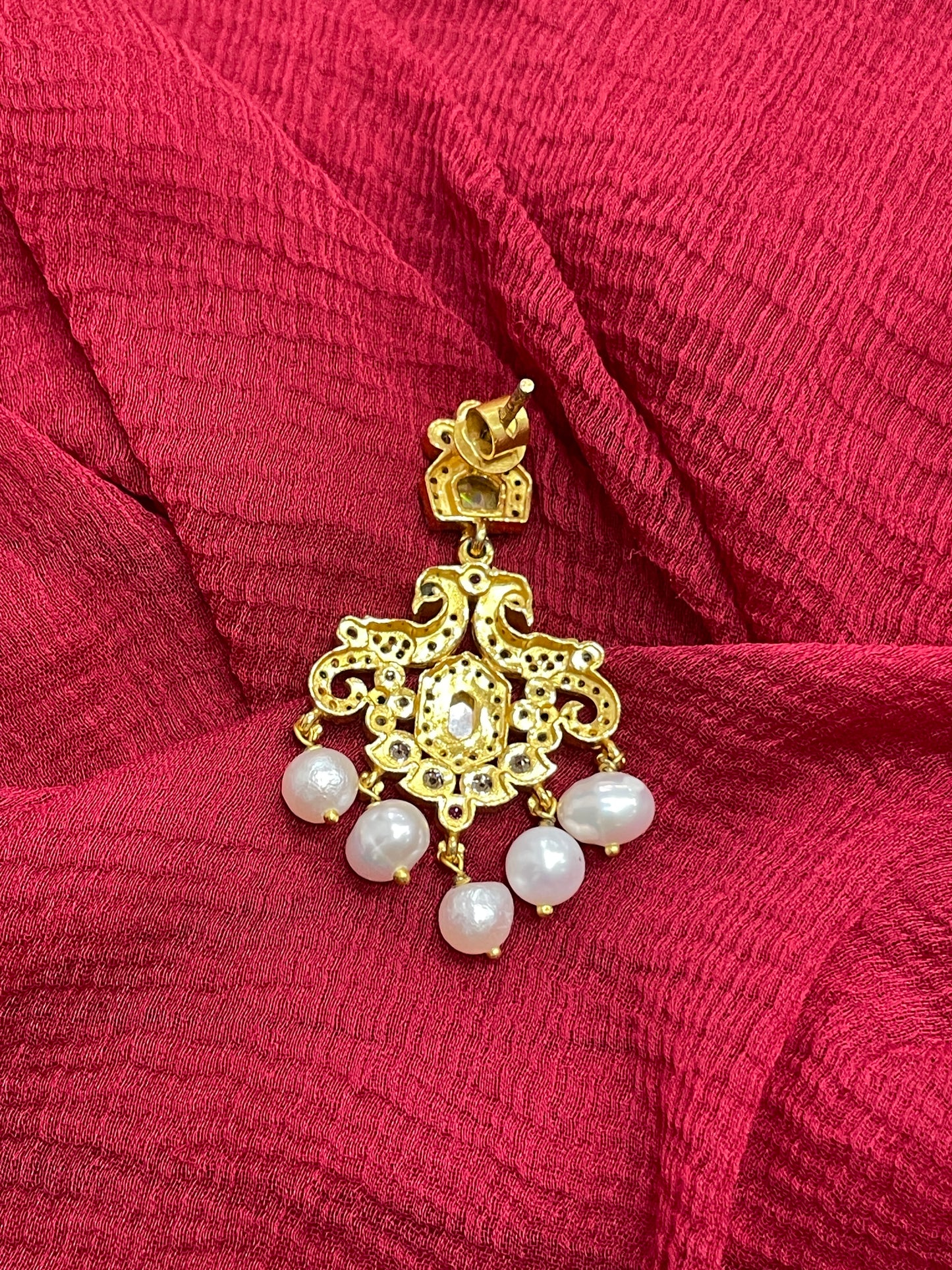 92.5 Silver Gold Plated White Stone Earrings for Women | Stylish Elegant Design | Premium Jewellery