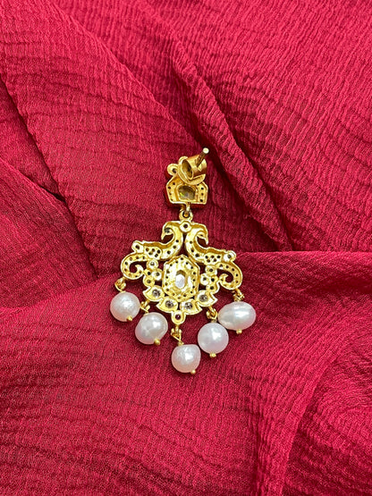 92.5 Silver Gold Plated White Stone Earrings for Women | Stylish Elegant Design | Premium Jewellery