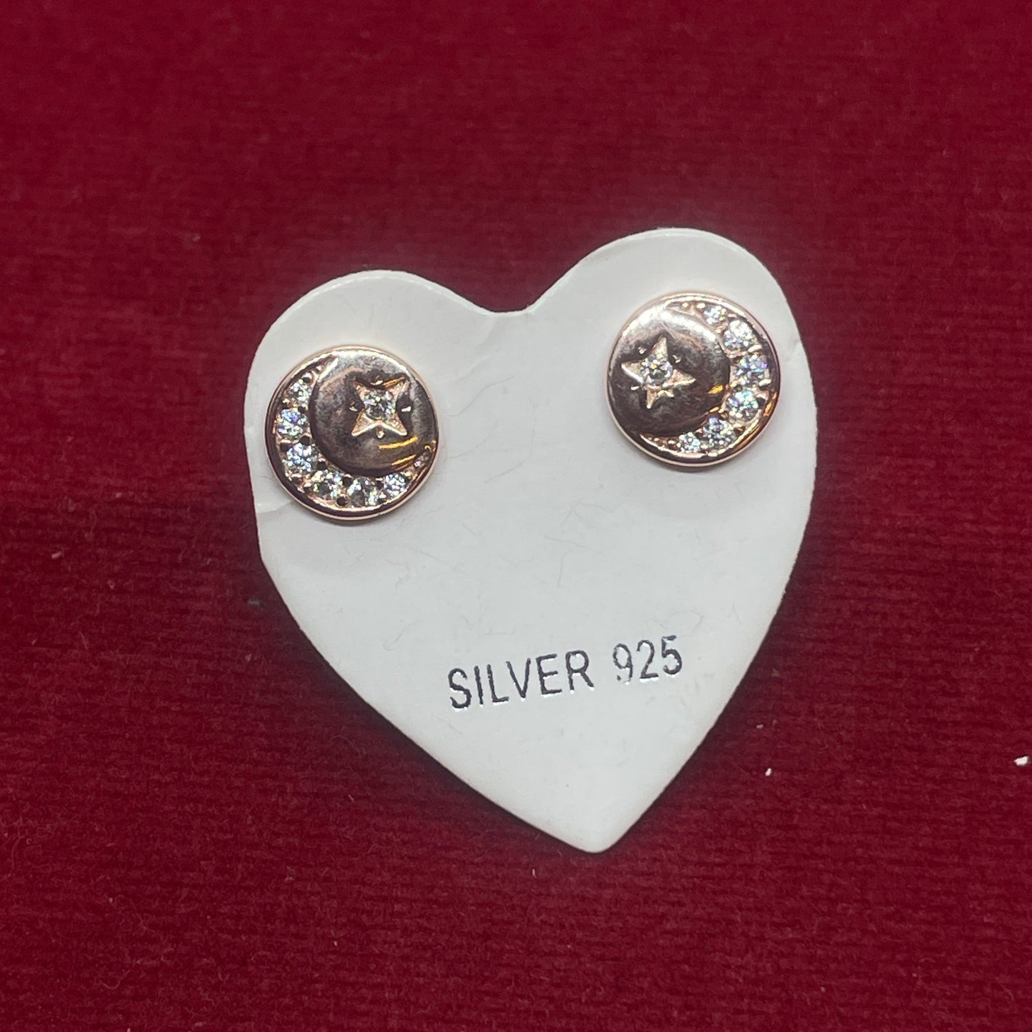 Rose Gold Plated 92.5 Sterling Silver Pavé CZ Disc with Four-Point Star Stud Earrings for Women | Round CZ Disc Star | Second Piercing Earring Pair