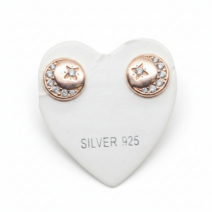 Rose Gold Plated 92.5 Sterling Silver Pavé CZ Disc with Four-Point Star Stud Earrings for Women | Round CZ Disc Star | Second Piercing Earring Pair