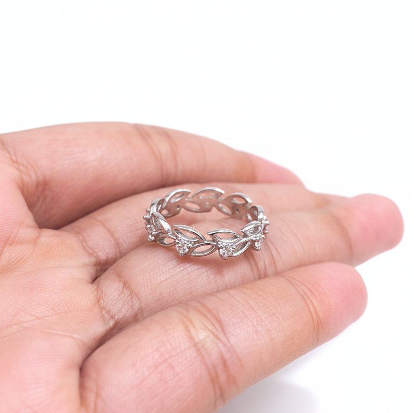 92.5 Silver Leaf Ring for Women Size 11 | Stylish Organic Motif | Elegant Fashion Jewellery