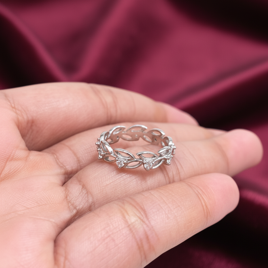 92.5 Silver Leaf Ring for Women Size 11 | Stylish Organic Motif | Elegant Fashion Jewellery
