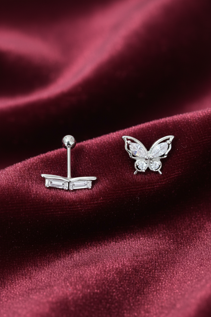 925 Silver Butterfly Stud Earrings | CZ Elegant Daily Wear Earrings with Ball Screw Back