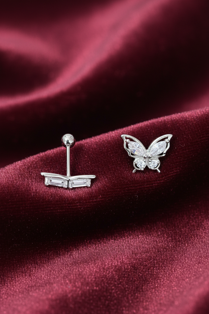 925 Silver Butterfly Stud Earrings | CZ Elegant Daily Wear Earrings with Ball Screw Back