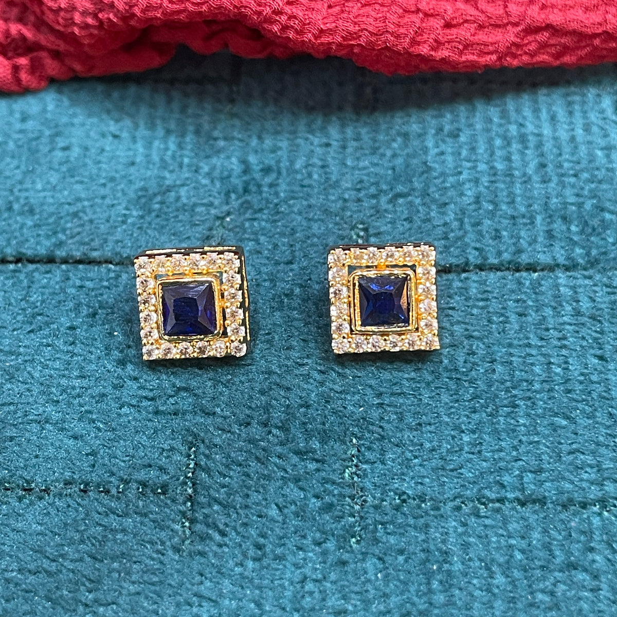 92.5 Silver Gold Plated Earrings for Women | Classy Square Blue Stone Studs pair