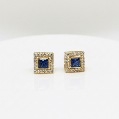 92.5 Silver Gold Plated Earrings for Women | Classy Square Blue Stone Studs pair
