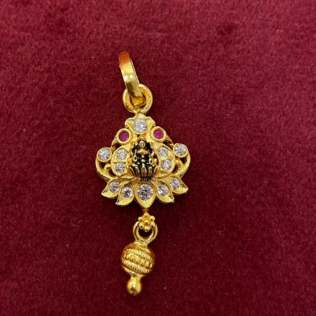 92.5 Sterling Silver Gold Plated Lakshmi Lotus CZ Temple Pendant for Women