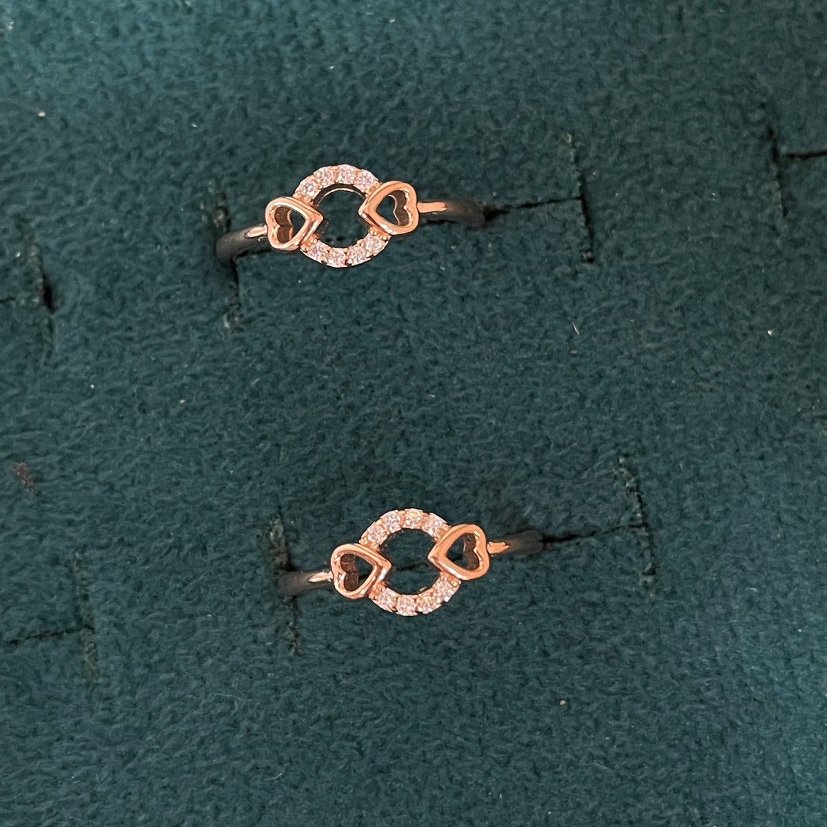 92.5 Silver Rose Gold Plated White CZ Heart Circle Toe Rings