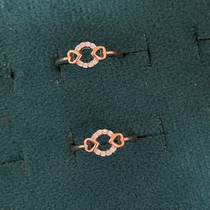 92.5 Silver Rose Gold Plated White CZ Heart Circle Toe Rings