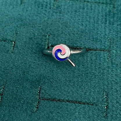 92.5 Sterling Silver Multicolour Enamel Lollipop Swirl Charm Kids Finger Ring — Size 2