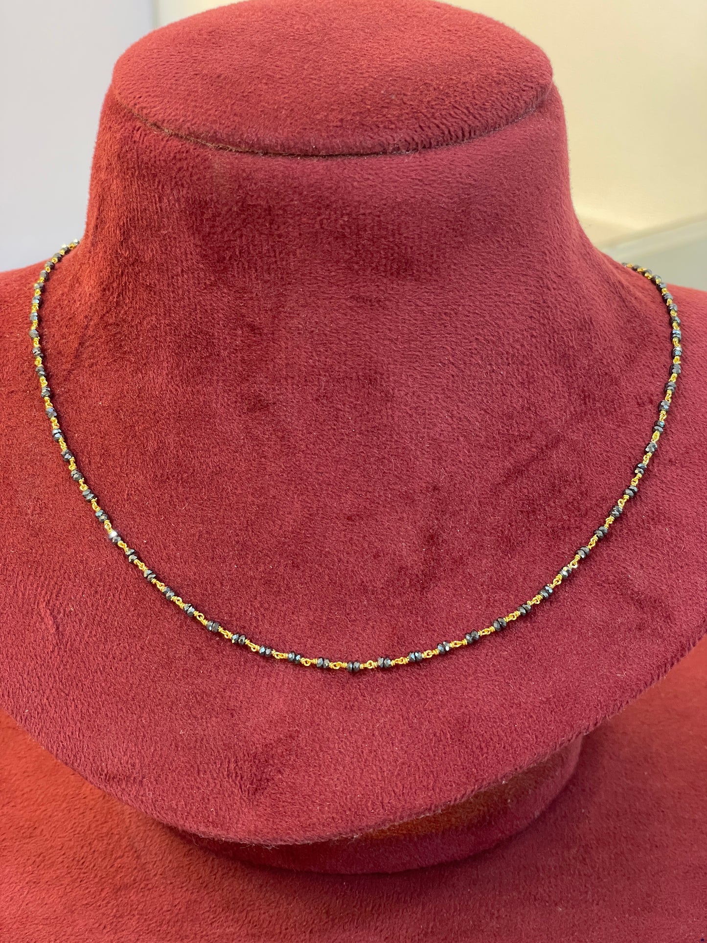 925 Silver Gold Plated Double Beaded Black Diamond Chain
