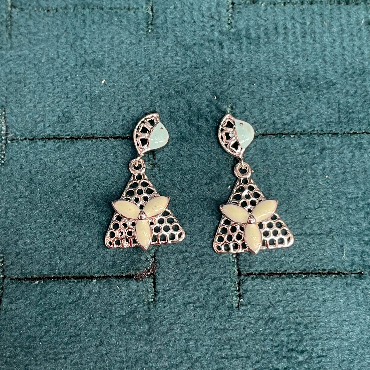 92.5 Sterling Silver Enamel Triangle Drop Earrings for Women pair