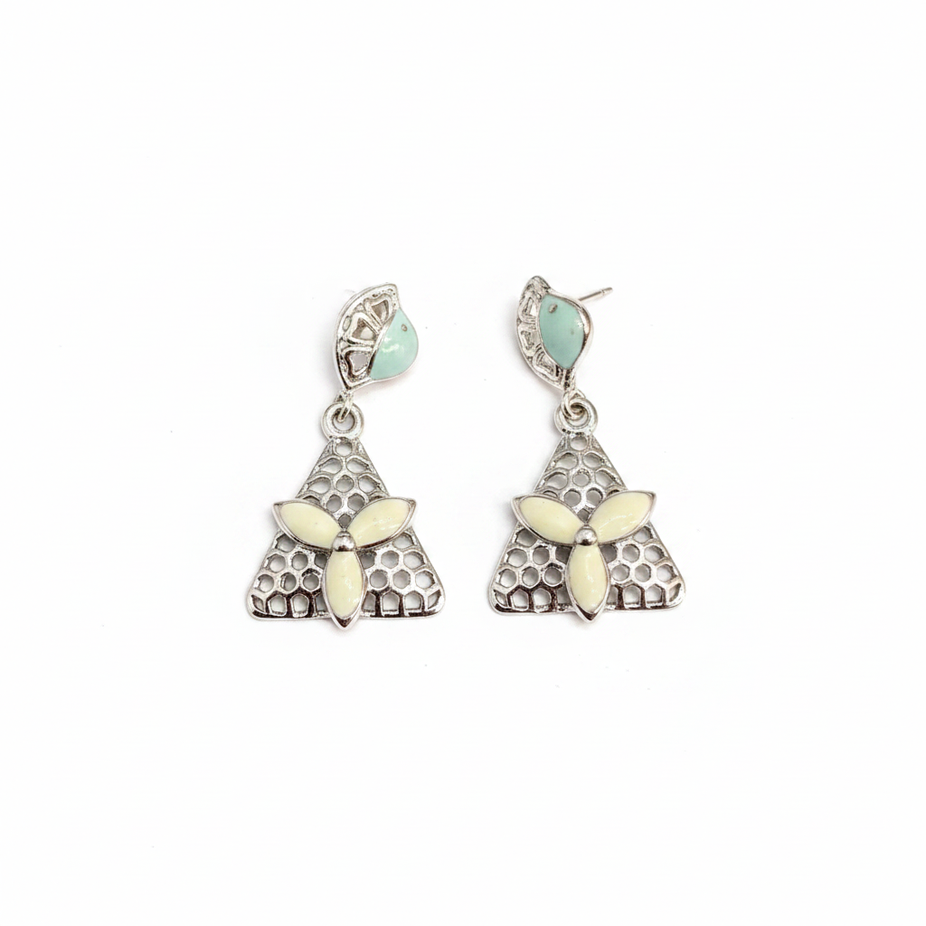 92.5 Sterling Silver Enamel Triangle Drop Earrings for Women pair