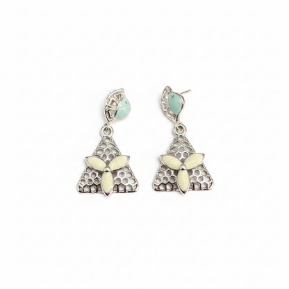 92.5 Sterling Silver Enamel Triangle Drop Earrings for Women pair