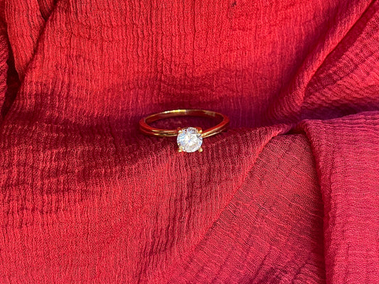 92.5 Silver Gold Plated Minimal White Stone Ring for Women Size 13 | Elegant Jewellery
