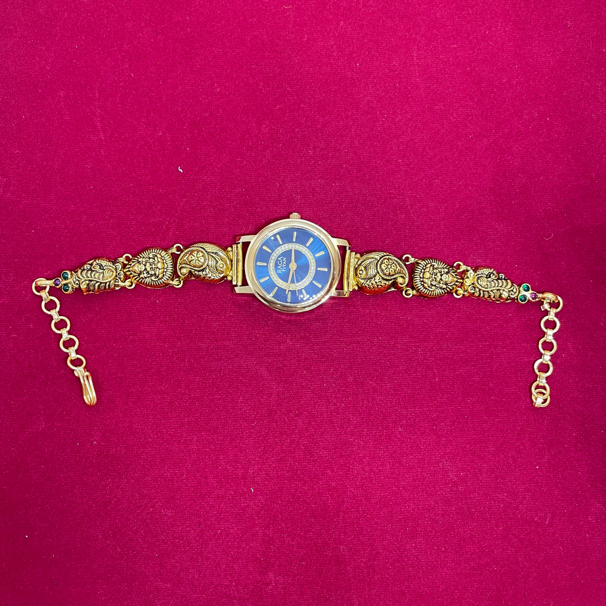 92.5 Silver Gold Plated Nakshi Peacock Watch for Women
