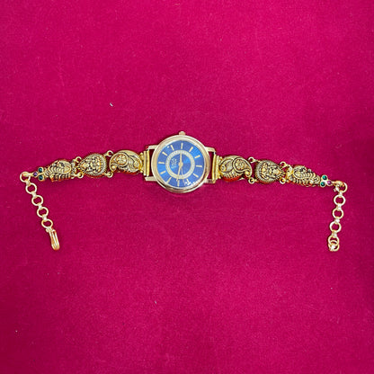 92.5 Silver Gold Plated Nakshi Peacock Watch for Women